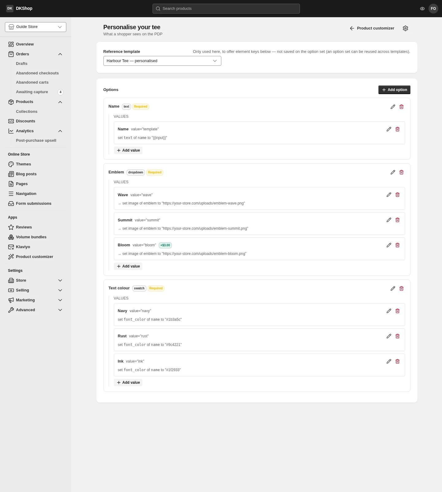 An option set