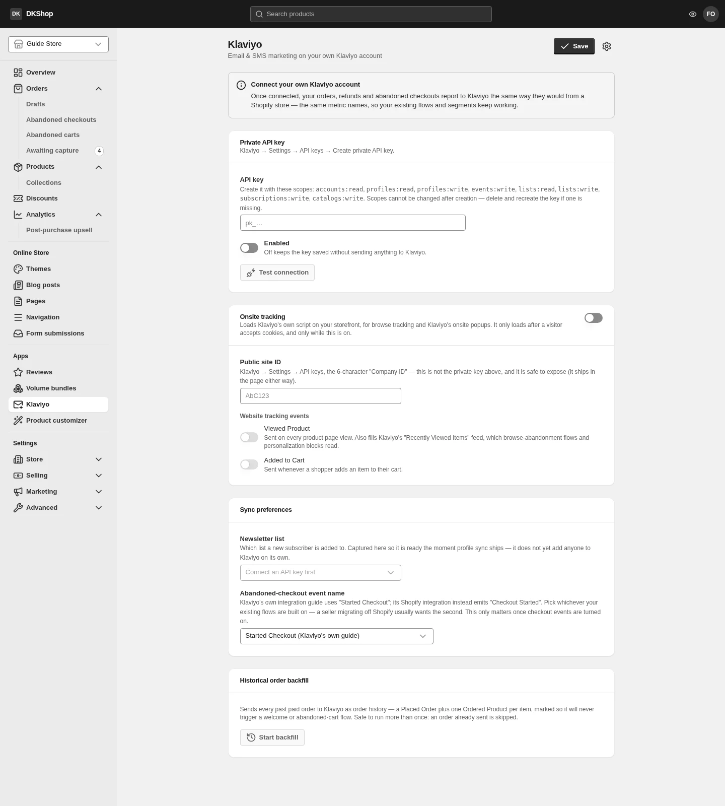 The Klaviyo page