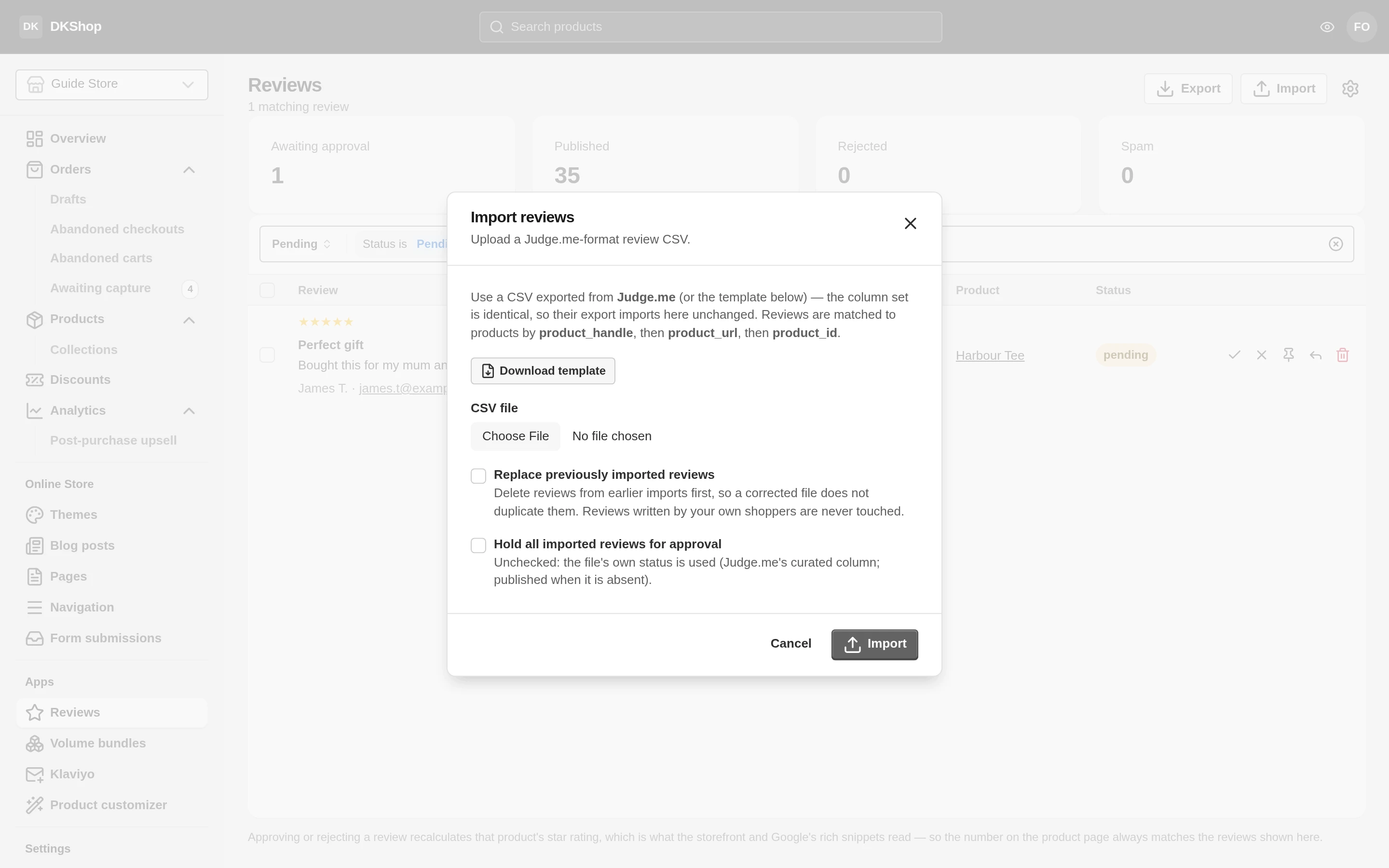 Importing reviews