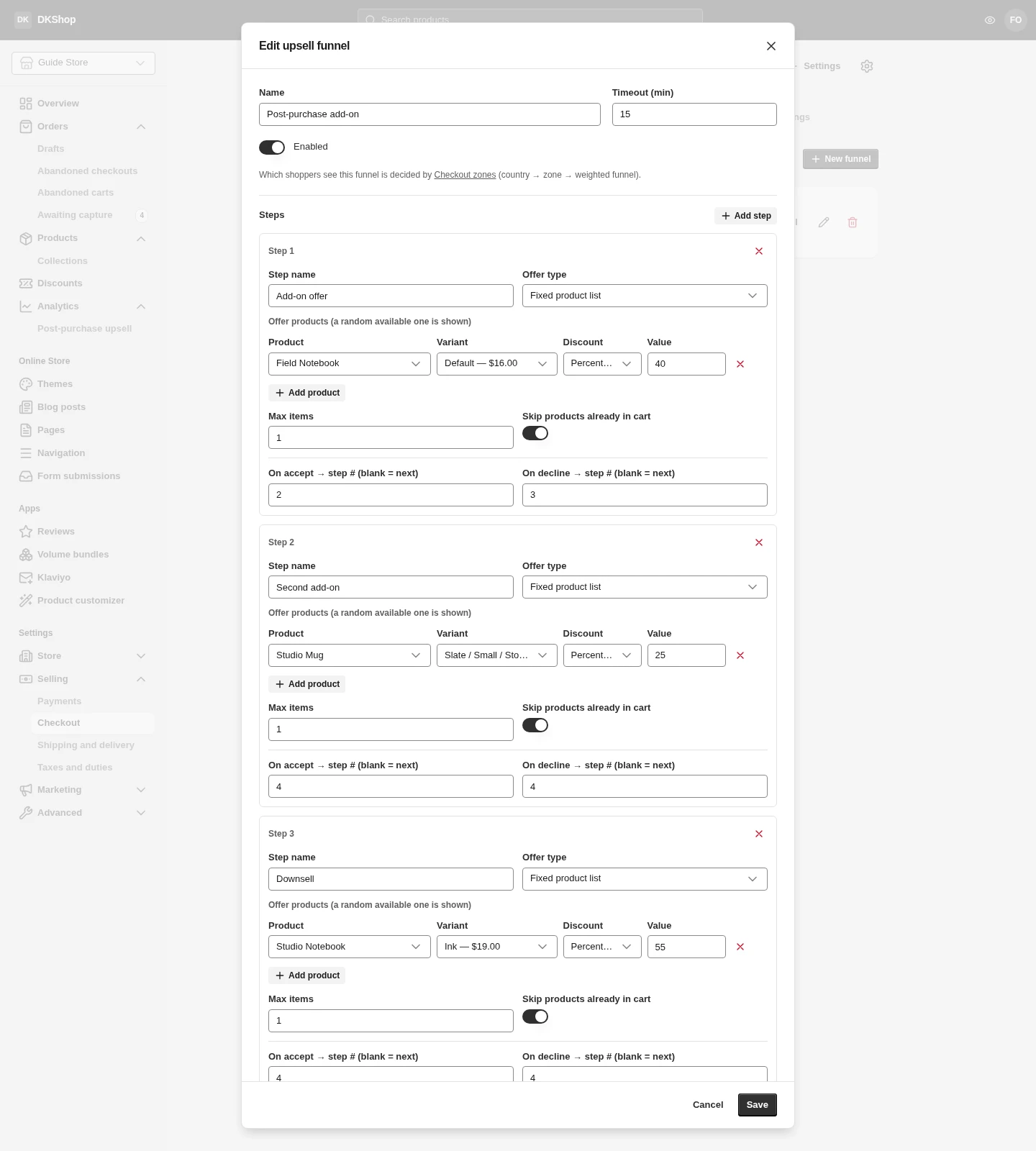 The funnel editor
