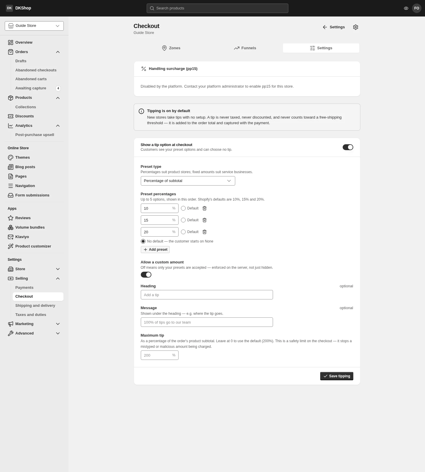 Checkout options