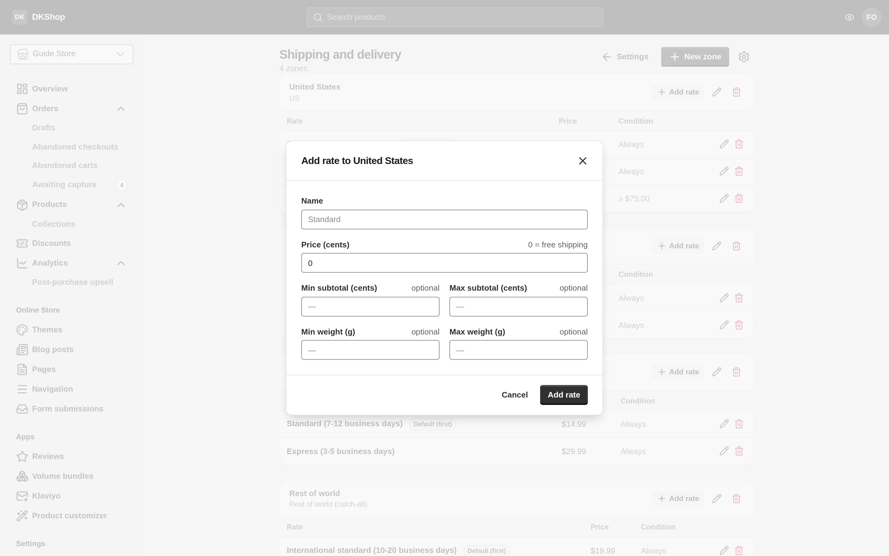 Adding a rate