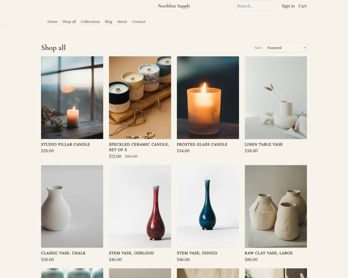 The Craft theme rendering the same product grid