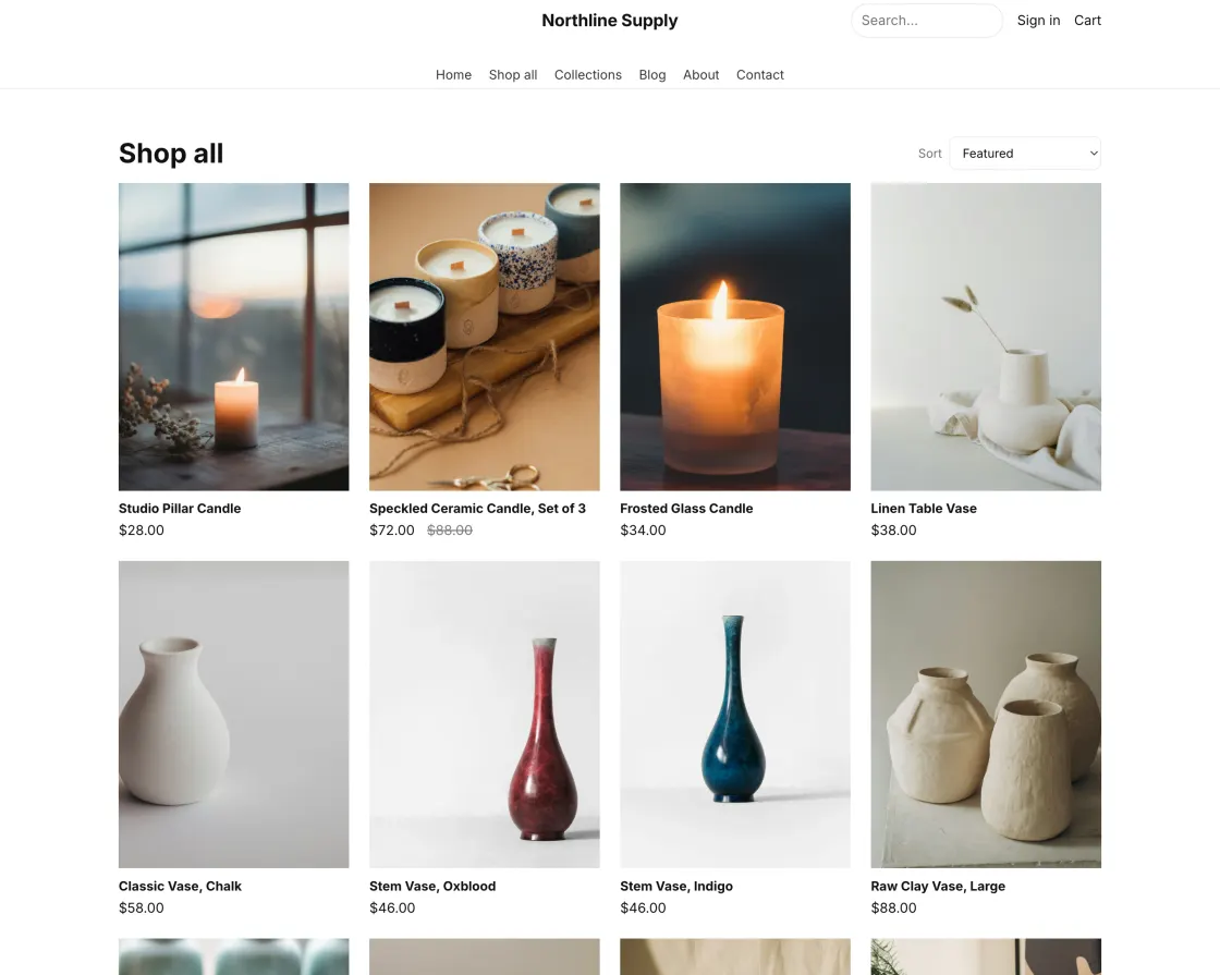 The Dawn theme rendering the same product grid