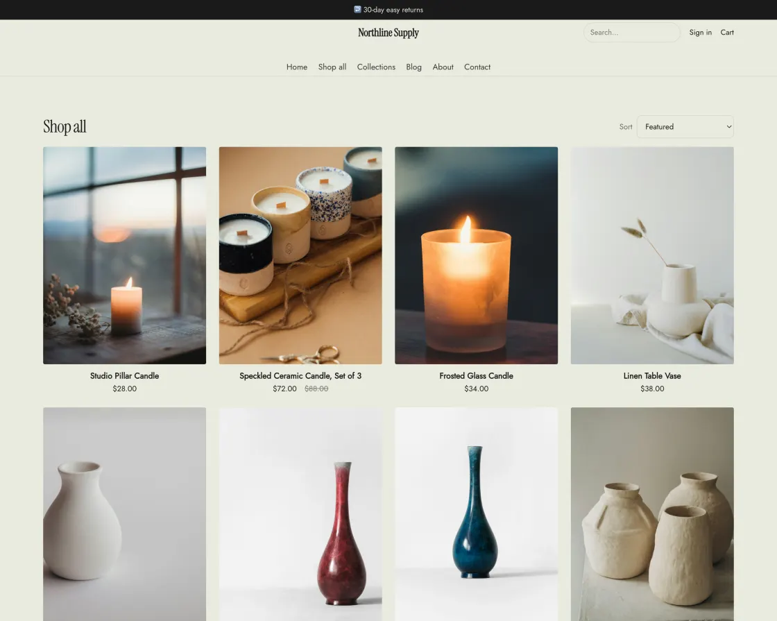 The DK Impulse — Apothecary theme rendering the same product grid
