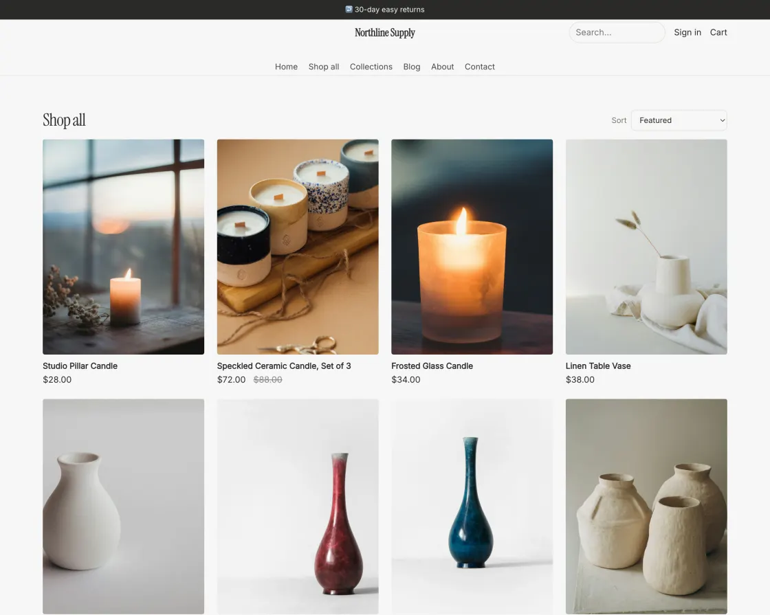 The DK Impulse — Dune theme rendering the same product grid