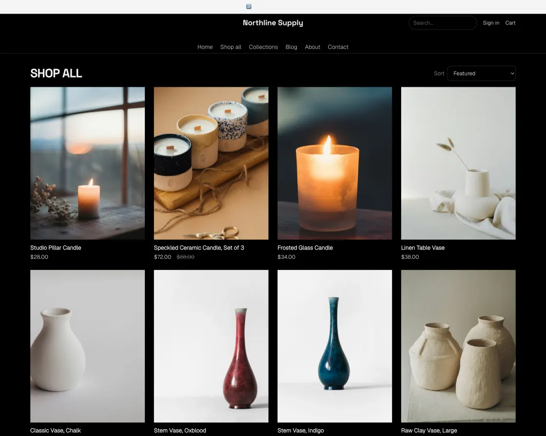 The DK Impulse — Terrain theme rendering the same product grid