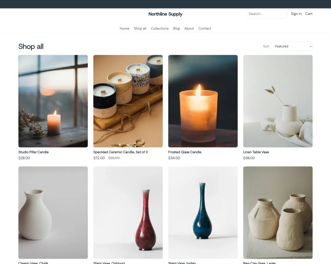 The DK Impulse theme rendering the same product grid