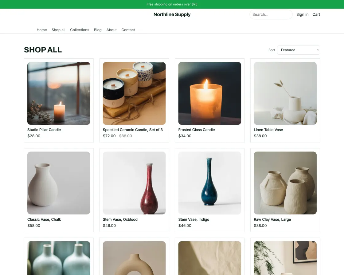 The Refresh theme rendering the same product grid