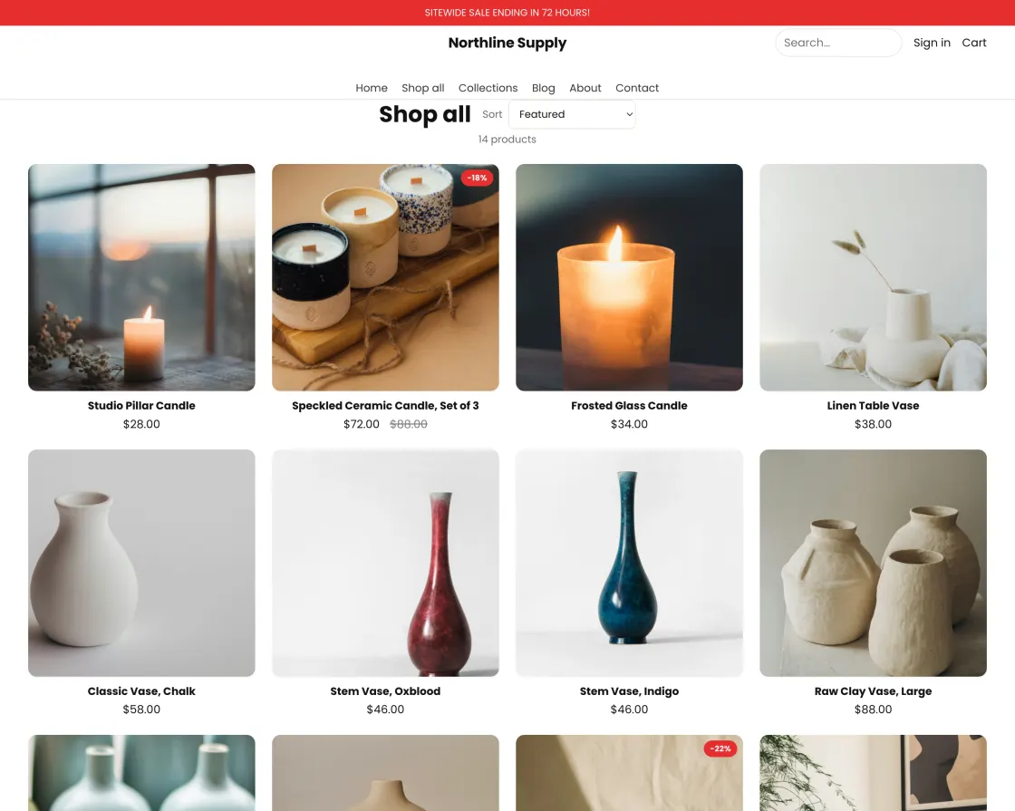 The DK Shrine Pro theme rendering the same product grid