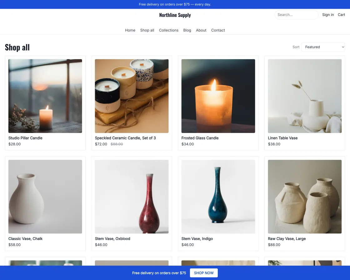 The Warehouse theme rendering the same product grid